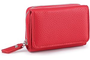 CHAOFANXI Trifold portfel damski, skórzany mały portfel dla kobiet, portfel damski, mały portfel z 6 przegródkami na karty, 1 przegródka na banknoty i 1 przegródka na monety, czerwony, czerwony,