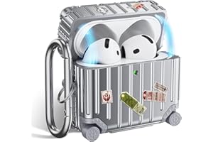 VISOOM Compatible With Airpods 4th Generation Case, Funny Suitcase Design Case for Airpods 4 pro Generation (2024), Cute Fashion Protective Hard Case for Women Men with Keychain, Silver