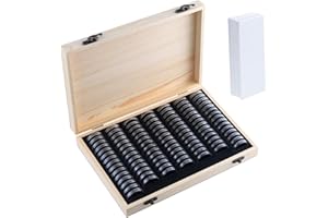 Kinsinder Caja de colección de monedas de madera con cápsulas redondas para monedas, organizador de cápsulas de monedas de plástico para coleccionistas de monedas de 18 mm/20 mm/23 mm/25 mm/27 mm/30