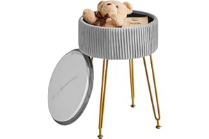 ‎IBUYKE IBUYKE Samt Speicher Fußstütze Hocker Ottoman, Make-up Eitelkeits Hocker Beistelltisch mit goldenen Stahlbeinen abnehmbare Abdeckung, Couchtisch Top Cover, grau L/G-20G