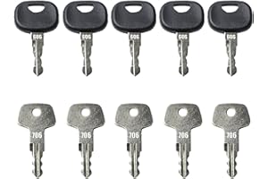 Newyuan 10 Pcs 706 Fuel Cap Key and 606 Ignition Key Compatible with Liebherr Bomag JD Excavators Dumper Loader Plant with Key Ring