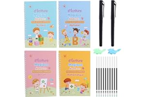 YOYIAG Cahier Écriture Française Calligraphie Enfant Calligraphie Ecriture Kit Debutant 4 Livres Avec Stylo, sur Dessin Math Alphabet Numéro Magic Book, Groove Calligraphy Livre Calligraphie Magique