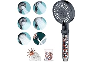 GEFIRE Pommeau Douche Anti Calcaire, Noir Pommeau de Douche Economie deau Pommeau de Douche Haute Pression with PP Filter Cotton Anti Calcaire Douche Free 2 Packs Boules MinéRales