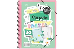 Starplast Dossier Pochettes spiralées flexibles - 30 pochettes transparentes, A4, fermeture élastique, couverture en polypropylène, personnalisable, utilisation scolaire et de bureau - rose pastel