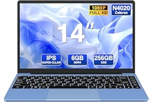 WOZIFAN Ordinateur Portable PC 14" Win 11 Celeron N4020 Up to 2.8Ghz 256Go SSD Expansible 1to Stockage 2.4G+5G Double Bande WiFi 1080p HDMI Bluetooth Souris sans Fil & Azerty Clavier Couverture - Bleu