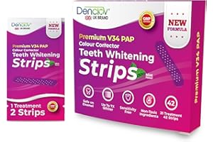 Denclov Premium V34 Colour Corrector Pap Teeth Whitening Strips Kit, Peroxide and Sensitivity Free, Safe for Enamel, 21 Treatment + Mouth Opener Included