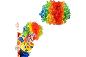 WLVINSON Perruque de clown arc-en-ciel, accessoire de costume de clown coloré, perruque bouclée amusante, pour carnaval et carnaval, accessoires de clown, costume de clown amusant pour enfants et adultes