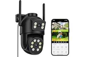Reobiux Telecamera Wi-Fi Esterno,2.5K Videocamera Sorveglianza Esterno con Doppia Lente,Visione Notturna a Colori,Rilevamento Umano,Audio Bidirezionale,Allarme Sonoro e Luminoso,IP66,Alexa（Black）