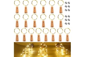 HELESIN 20 x 20 LED światło na butelkę z 12 zapasowymi bateriami (LR44), ciepłe białe światło do butelek korek bateria butelka wina, butelki do butelek DIY dekoracja świąteczna, impreza ślubna