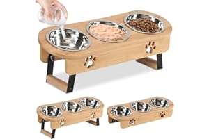 Optyuwah Podwyższona miska dla kota – miski na karmę dla kotów, zestaw 3 sztuk, z regulacją wysokości, miska na karmę ze stojakiem ze stali nierdzewnej, miski na karmę wodną, dla kotów, małych psów