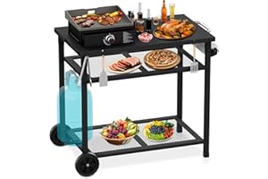 changshengda Outdoor Grillwagen Grilltisch - Beweglicher Pizzaofen Stand Tisch mit Rädern, Essenswagen Tisch für den Außenbereich mit Zwei Mesh Racks für Home Party, Camping, Outdoor