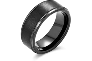 Bling Jewelry Anillo De Boda De Titanio Negro O Plateado En Tono Dorado Para Hombre, Personalizado, Ancho, Pulido, Borde Biselado, Cepillado, Satinado, Mate, 8Mm.