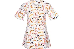 DINOZAVR Carla Sanitario Camisa Médica con Botones a presión y Cuello en V para Mujeres