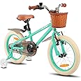 Hiland 14/16/18 Inch Kids Bike with Stabilisers, Green/Pink Girls' Bike, Handbrake and Coaster Brake, Kids Bike for Girls 4-9 Years with Basket