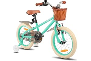 ‎HH HILAND HILAND 14/16/18 Zoll Kinderfahrrad für Mädchen mit Stützrädern, Handbremse und Rücktrittbremse, Fahrrad für Kinder, mit Korb, Grün/Rosa