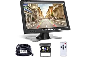 HODOZZY Telecamera Retromarcia e Monitor LCD 7 Pollici, Sistema Telecamera Posteriore Impermeabile Visione Notturna IR 12V-24V con Cavo 4 Pin 15 Metri Telecamera Posteriore per Auto, Camion, Rimorchi, Camper