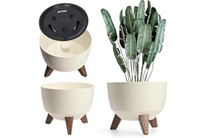 KADAX Pot de Fleurs en Plastique sur Trois Pieds, Effet Bois pour Sublimer la Décoration de Votre Maison et de Votre Jardin, Intérieur et Extérieur (Crème, 24 cm)
