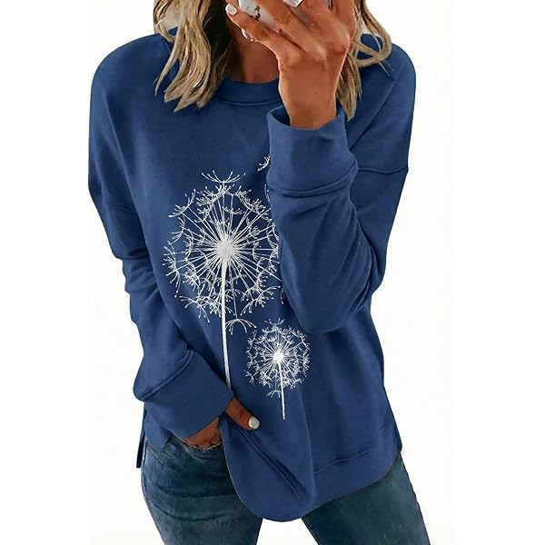 BOTCAM Christmas sweatshirt voor dames, letterprint, kersttrui, lange mouwen, ronde hals, kersttrui, top, kerstmotief, vakantie, pullover met grappige print, modieus, casual bovenstuk, blauw 2, S
