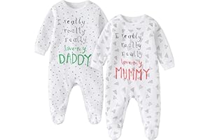 AOMOMO 2-Pack Romper Set, Newborn Clothes Cotton Long Sleeve Footie