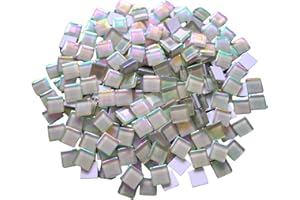 Yuvori Iridescent Square Glass Mosaic Tiles, 1.5 cm, 0.5 kg, DIY Picture Frames, Bathtubs, Coasters, Vases, Interior Decor (Light Green)