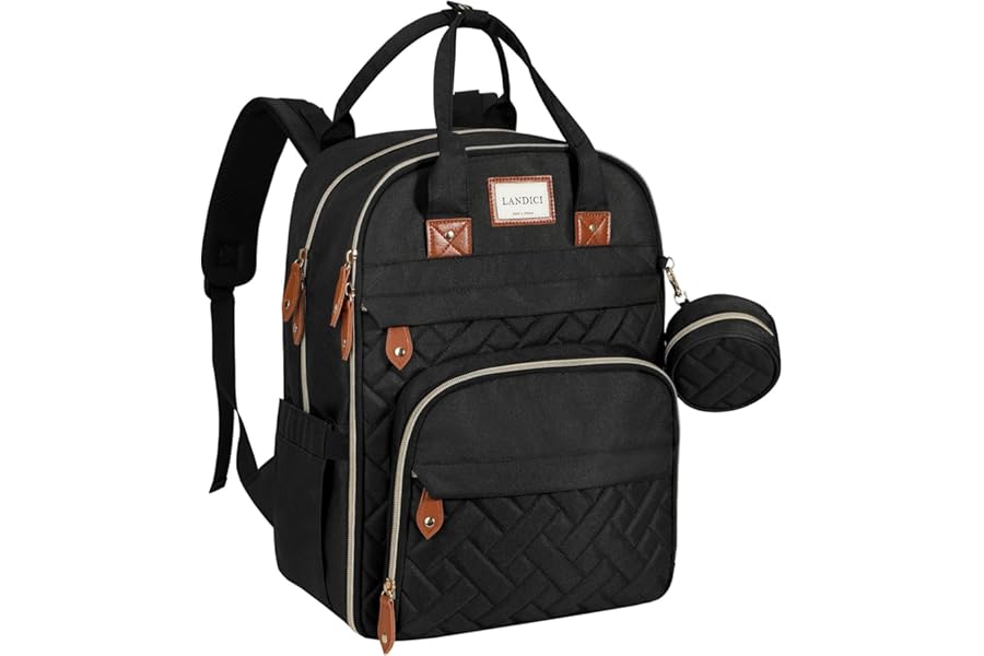 LANDICI Baby Changing Bag Backpack, Large Nappy Changing Backpack Diaper Bags with Changing Mat, Stroller Straps and Pacifier case, Multifunction doll Changing Bag for Mum Dad Boy Girls, Black