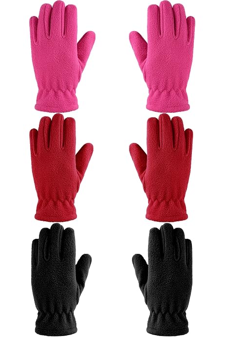 3 Paires Gants Polaire QKURT Enfants - Gants D'Hiver Chauds Pleine Longueur 4-7 Ans