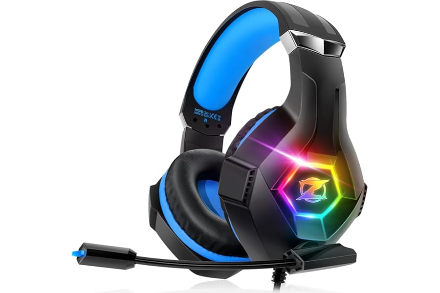 Gaming Headset Stereo Surround Sound Gaming Headphones with Breathing RGB Light & Adjustable Mic for PS4 PS5 PC Xbox One Laptop Mac
