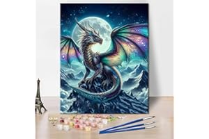 TISHIRON Dragon Paint by Numbers for Adults, Animals Oil Painting Kit, Moon and Mountain Adult Paint by Number Kits on Canvas DIY Acrylic Painting for Beginners, 16"x20"(Frameless)