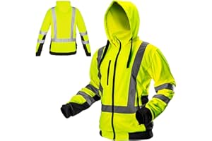 NEO TOOLS Herren Warme Arbeit Warnjacke mit Reflektierenden Streifen Gelb/Orange oder Set mit wasserdichte Hose, Gr. S(48)-XXL(56) | Kapuze, Stehkragen, Fleece, Pulli Berufsjacke Warnjacke Langarm