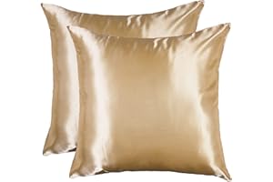 OSVINO Taie d'oreiller en Soie 65x65 Lot de 2 Housse Coussin Satinées Certifiée Oeko-TEX pour Cheveux et Peau avec Fermeture éclair Dissimulée Lisse Elégant Taie d'oreiller Carrée Maison Hôtel, Or