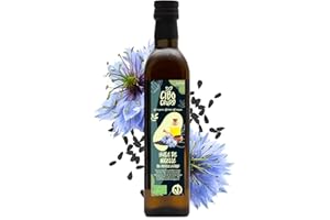 CIBO CRUDO CRUDO BIOLOGICO VEGAN Huile de Nigelle Bio Pure Alimentaire Pressée à Froid - 500ml. Huile de Cumin Noir Bio Riche en Oméga 6/9 pour Assaisonnements - Black Seed Oil.