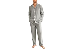 Ekouaer Schlafanzug Herren Lang Pyjama Baumwolle Zweiteiliger Nachtwäsche Langarm Loungewear Winter, S-XXL