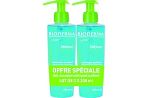 BIODERMA SÉBIUM Gel moussant – Lot de 2 x 200ml | Nettoie et purifie en douceur – Limite la sécrétion du sébum | Peaux sensibles mixtes à grasses