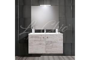 LE CHIC ARREDAMENTI Mobile bagno sospeso con lavabo 90 cm ceramica completo moderno di specchio led (CEMENTO)