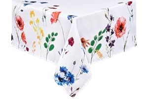 Yrendenge Nappe de table à l'aquarelle, motif fleurs sauvages, lavable en machine, pour l'extérieur, le jardin, le pique-nique, la fête, le linge de maison, 130 x 220 cm