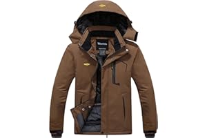 Wantdo Chaqueta de Esquí de Montaña para Hombre Abrigo de Invierno Impermeable con Capucha Cazadora de Snowboard Cálida Chaqueta al Aire Libre Antiviento Hombres