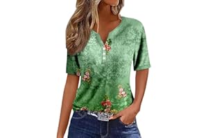 KANPOLA DAMEN SWEATSHIRTS Kanpola Bluse Damen Elegant V-Ausschnitt T-Shirt Mode Bunte Drucken Lose Kurzarm Sommeroberteile Knopfleiste Tunika Tops Frauen Hemdbluse Freizeit Strand Oberteile Sommershirts