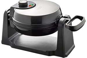 Quest 35969 Rotating Belgian Waffle Maker/Non Stick Waffle Machine/Temperature Control / 180° Rotation/Cooks up to 4 Round Waffles / 1000W