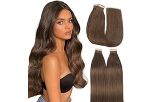 HotLulana Extension Cheveux Naturel Adhesif Brun Chocolat (#4) 50cm 20pcs Tape Ins Remy Extension Cheveux Naturel Adhesif Invisible Skin Weft 20pouce