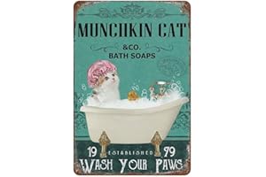 DJNGN Baño Baño Munchkin Gato Letrero de metal Vintage Placa de aluminio Letrero Pintura de hierro Cartel de hojalata Decoración para baño Inodoro Bar Café Hogar Decoración de pared Ideas de regalo