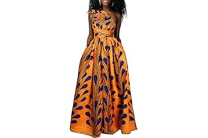 OLIPHEE Women's African Boho Dress Vintage Floor Length High Waist Multiway Bandage Dress Ethnic Costume