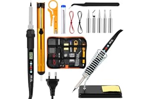 YEECKA 80W Lötkolben Set, Einstellbar Temperatur 180-520°C Lötset mit LED Display, 5 Lötspitzen, Lötdraht, Lötkolbenständer, Entlötpumpe, Soldering Iron Kit Lötstation für Elektronik Löten Reparaturen