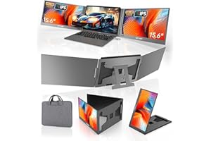 MT-VIKI 15.6" Triple Laptop Screen Extender for Win/Mac (M1,M2, M3), FHD 1080P IPS Portable Dual Monitor for 11"-16" Laptops, Only One USB-C Cable, 360° Rotation (Thick-0.5mm, Weight-3.9lbs)