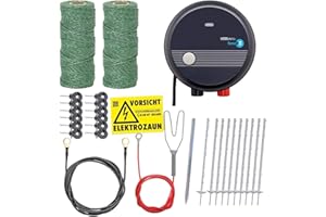 VOSS.farming Dog Fence Complete Set 50 m Electric Fence, Ideal for Fencing in Your Garden, with Extensive Accessories, Ready to Connect with 200 m Green Pasture Fence Wire, 10 White Poles 105 cm