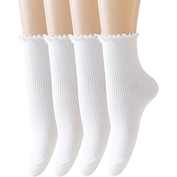 SRYL Lace Ruffle Socks For Women, Girls Lace Frilly Socks, White Cotton Cute Princess Dress Socks, White-1 Pairs_double Lace, 5-9
