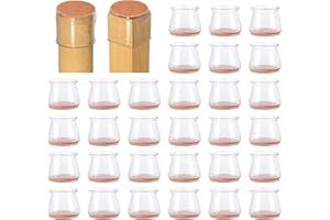 DUNSOO Stuhlbeinkappen 32 Stück, transparenter Silikon-Stuhlbeinschoner mit braunem Filzpolstern, runde Stuhlsocken für alle Böden