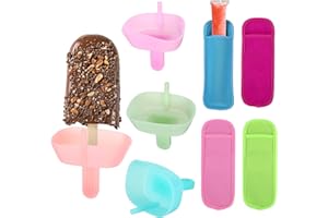 HWEEWANX Eishalterung Kinder 8-teilig, 4 Stück Eis Tropfschutz Stiel-Halter & 4 Stück Frostschutzeis-Pops-Ärmel, Wiederverwendbares Eis Zubehör Set für Jungen & Mädchen in Bunt