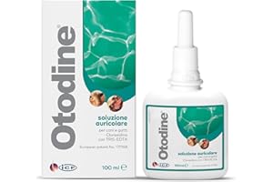 ICF | Otodine | Gocce per la Pulizia delle Orecchie di Cani e Gatti | Aiuta a ridurre l'accumulo di Cera, Lo scuotimento della Testa, Il disagio, l'odore dell'orecchio e i Graffi | 100 ml