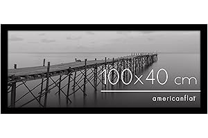 Americanflat Cornice 100x40 cm Nera - Cornice Foto in Legno Multistrato con Vetro Resistente agli Urti e Ganci Integrati - Cornice Plexiglass da Appendere in Verticale o Orizzontale