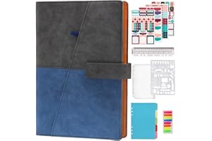 HXRTANGS Quaderno a Fogli Sciolti Rricaricabile Formato A5, Organizer a Righe con Portapenne, 80 Fogli / 160 Pagine, 6 Raccoglitori ad Anelli Diario per Uomini Donne Viaggiatori Studenti, Blu